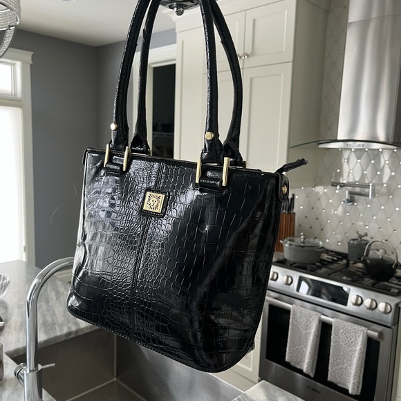 Vintage 80/90s Anne Klein pre loved hand bag faux black crocodile - Picture 7 of 8